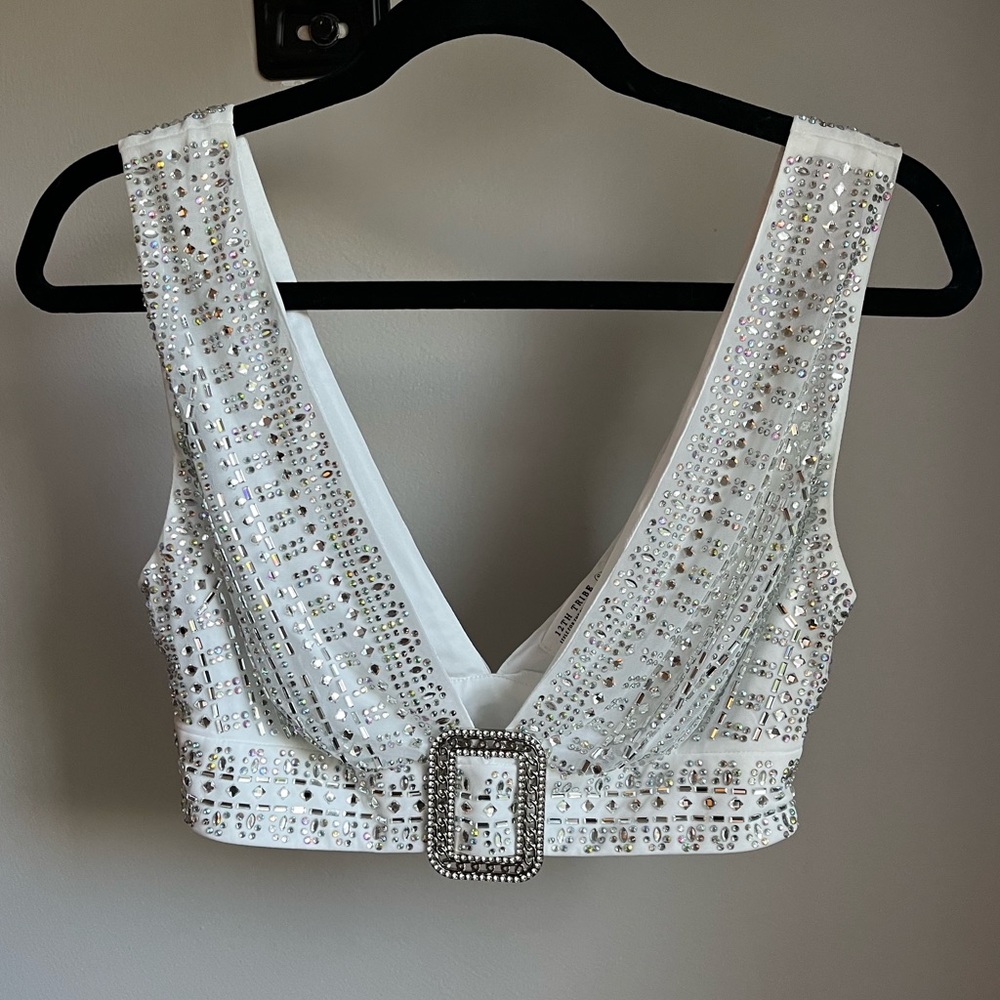 Violet White Rhinestone Crop Top